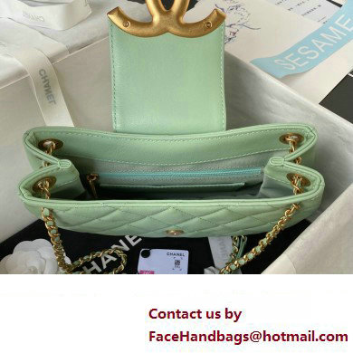 Chanel Lambskin  &  Gold-Tone Metal large Messenger Bag AS4610 mint green 2024